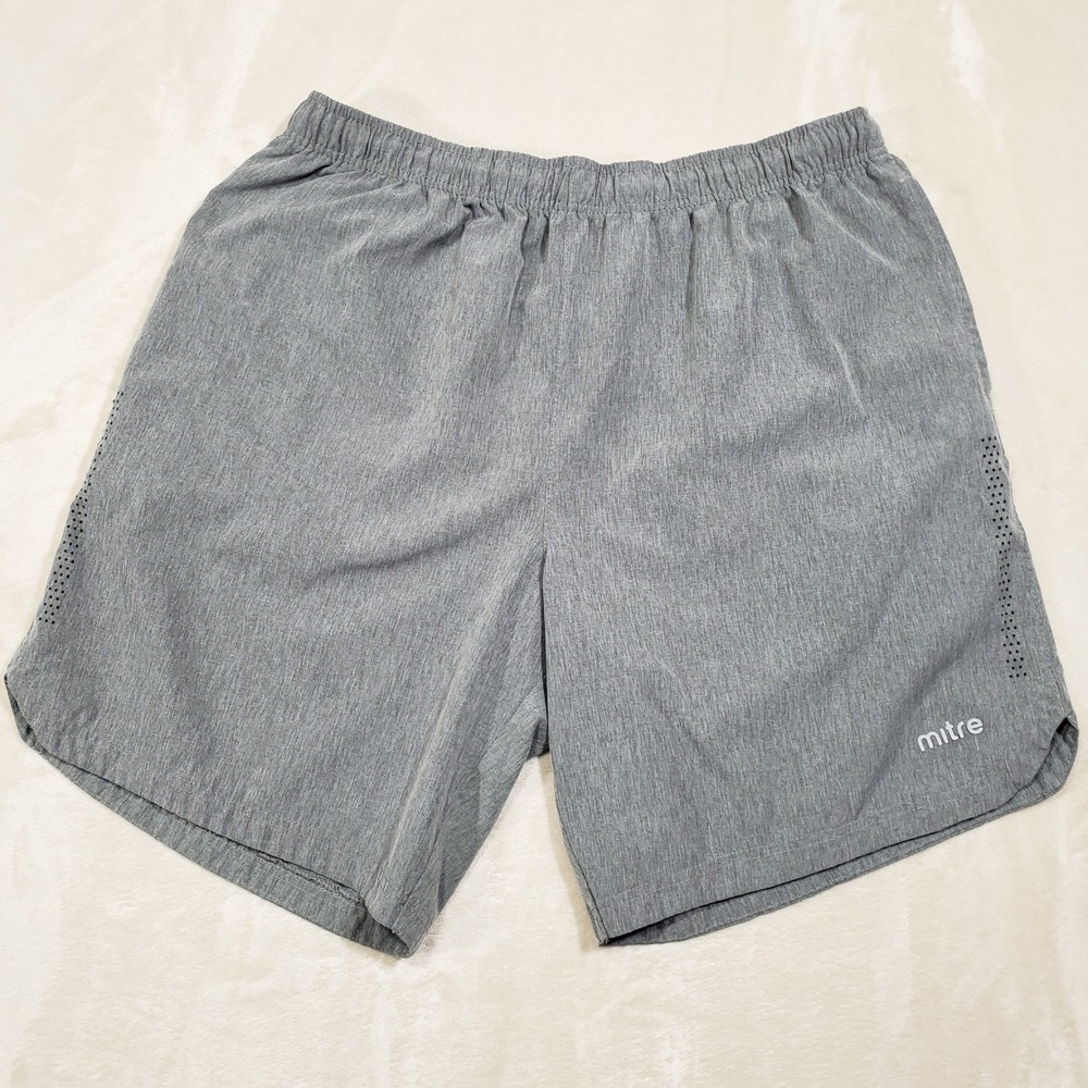 Mitre Athletic Shorts Men XL Gray Heathered Laser Cut Vents Activewear Gym Sport